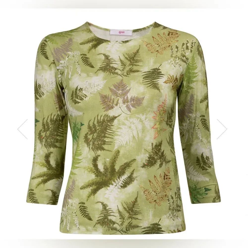 Leggiadro Multicolor IN FERN GARDEN Viscose Stretch 3/4 Sleeve Shirt Top Size 4.